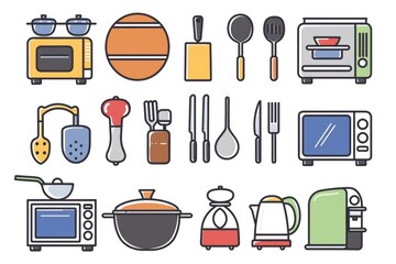 Poster - Set of various kitchen tools and equipment used for cooking and food preparation
