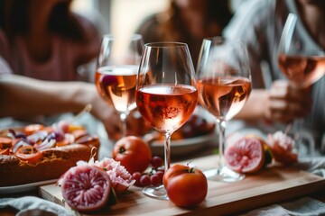 group of friends enjoying wine and cocktails at a festive winery BBQ party.