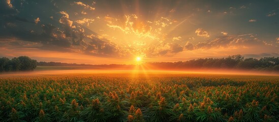 Wall Mural - Sunrise Over a Field of Hemp