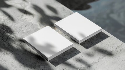 Poster - A pair of white boxes placed on top of a concrete surface, possibly used for storage or display
