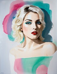 Wall Mural - Glamorous Watercolor Portrait: A Stunning Beauty in Blue