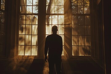 Aufkleber - A person standing in front of a window, looking outside