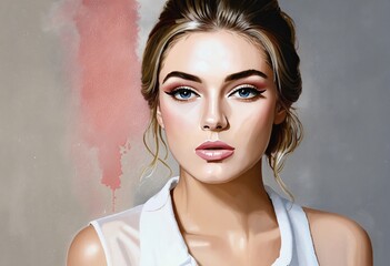 Wall Mural - Stylized Portrait: A Modern Acrylic Painting of a Beautiful Woman