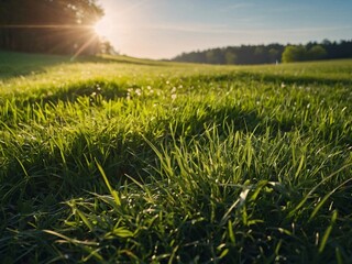 Wall Mural - Bright summer day, green grass in a sunny park