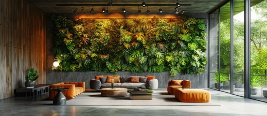 Wall Mural - Modern Living Room with a Lush Green Wall