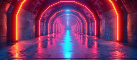 Wall Mural - Neon Lights in an Empty Tunnel