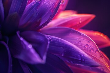 Wall Mural - A close-up shot of a purple flower with water droplets glistening on its petals