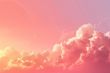 Poster - A plane flies through a cloudy pink sky with fluffy white clouds and a hint of sunset colors