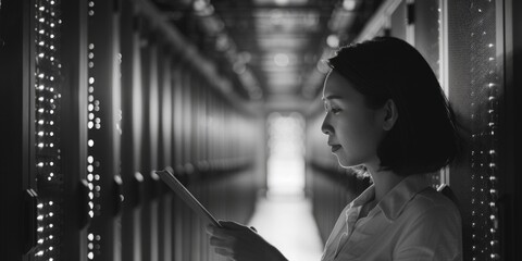 Aufkleber - A woman examines her cell phone, possibly checking messages or using an app
