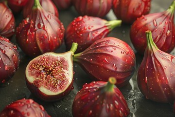 Aufkleber - A still life image of a bunch of ripe figs sitting on top of a wooden table