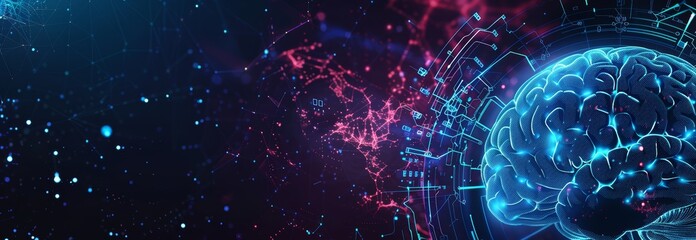 Wall Mural - abstract brain and ai technology concept. depicts human intelligence, digital networks, and neurosci