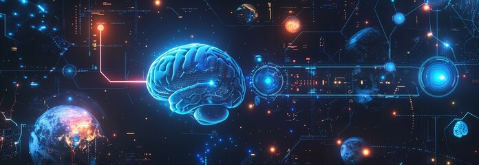 Wall Mural - abstract brain and ai technology concept. depicts human intelligence, digital networks, and neurosci