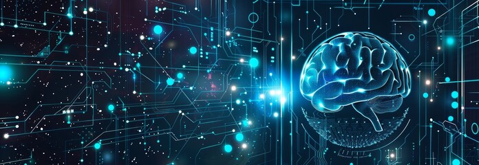 Wall Mural - abstract brain and ai technology concept. depicts human intelligence, digital networks, and neurosci