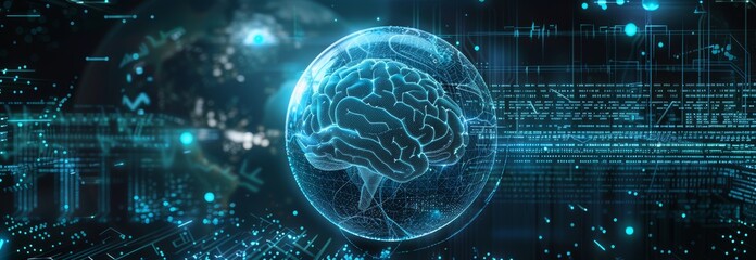 Wall Mural - abstract brain and ai technology concept. depicts human intelligence, digital networks, and neurosci