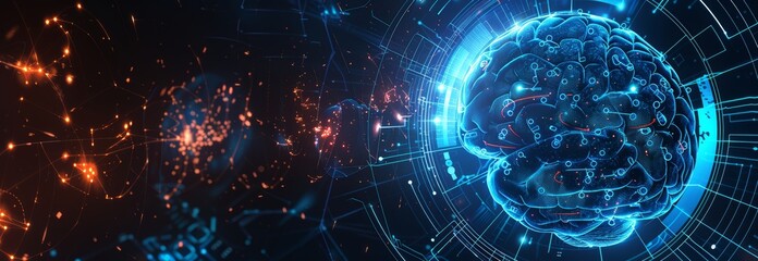 Wall Mural - abstract brain and ai technology concept. depicts human intelligence, digital networks, and neurosci