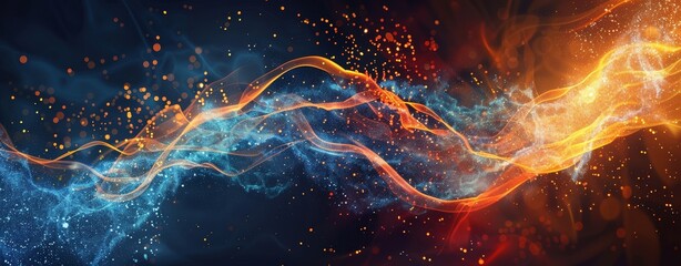 Wall Mural - abstract background with smooth wavy lines in blue, orange and golden colors, modern wallpaper patte