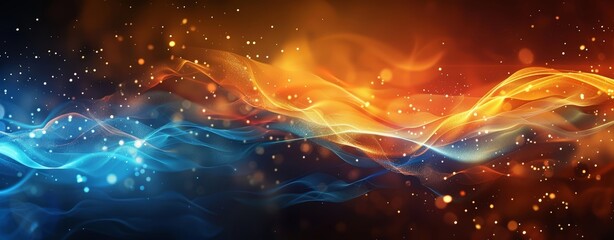 Wall Mural - abstract background with smooth wavy lines in blue, orange and golden colors, modern wallpaper patte