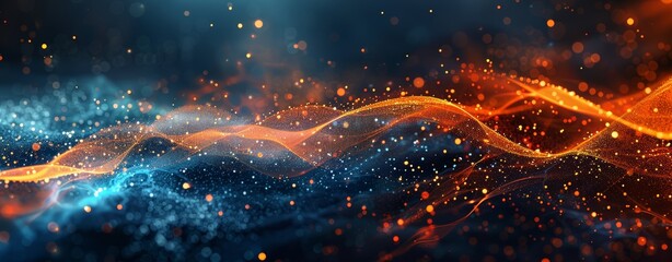 Wall Mural - abstract background with smooth wavy lines in blue, orange and golden colors, modern wallpaper patte