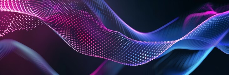 Wall Mural - abstract, elegant blue and purple waves on dark background. modern technology and data flow concept.