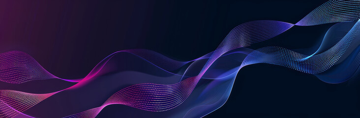 Wall Mural - abstract, elegant blue and purple waves on dark background with empty space for text. modern technol