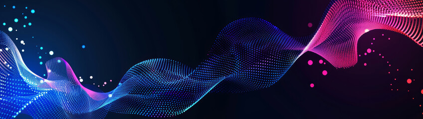 Wall Mural - abstract, elegant blue and purple waves on dark background with empty space for text. modern technol