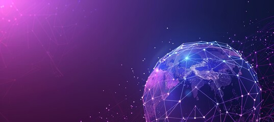 Wall Mural - world globe with connected dots symbolizing global connection, communication and network. planet ear
