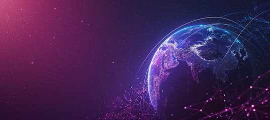 Wall Mural - world globe with connected dots symbolizing global connection, communication and network. planet ear