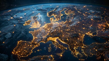 Canvas Print - European Continent Illuminated at Night From Space