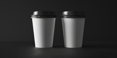 Poster - A pair of white cups sitting on a flat surface, ideal for use in food and beverage photography or as a decorative element