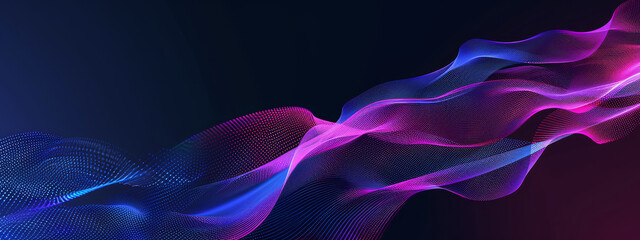 Wall Mural - abstract, elegant blue and purple waves on dark background with empty space for text. modern technol