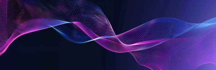 Wall Mural - abstract, elegant blue and purple waves on dark background with empty space for text. modern technol