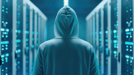 Poster - Hacker Breaking into Secure Server, Cybercrime Concept, Data Security Breach