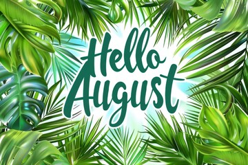 Wall Mural - a sunny, tropical background with palm trees and the text 