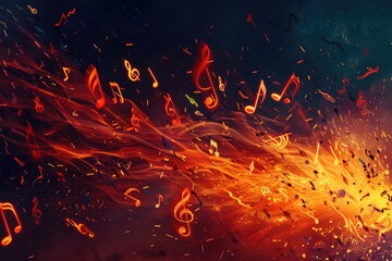 Canvas Print - A fiery scene with musical notes emerging from the flames