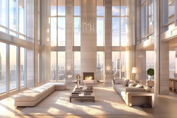 Sophisticated Room. Grandeur and Elegance in Luxurious Living Space with Natural Light