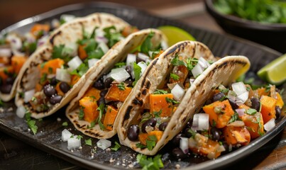 Wall Mural - Sweet potato and black bean tacos with cilantro-lime slaw