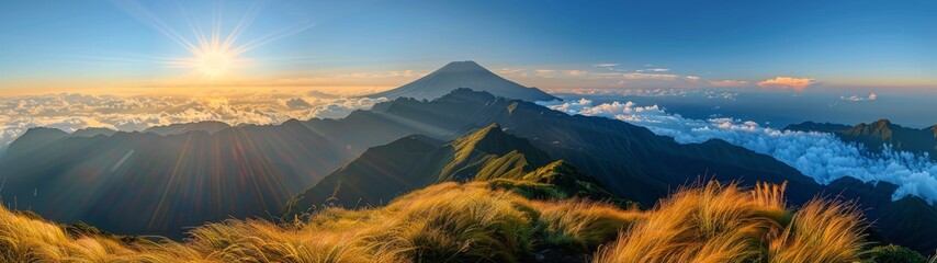 Wall Mural - Mountain Peak Sunrise Over Sea Of Clouds