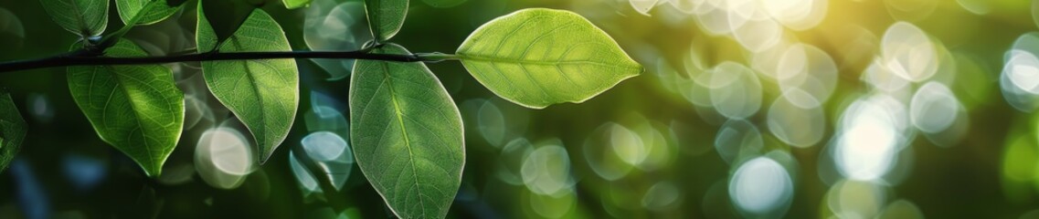 Wall Mural - A Close Up of a Single Leaf With Sunlight Filtering Through the Canopy