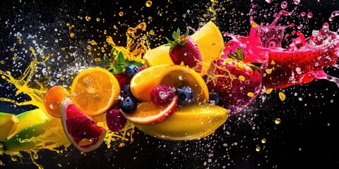 Exploding Fruit. Colourful Lemon Splash in Energy Drink Illustration