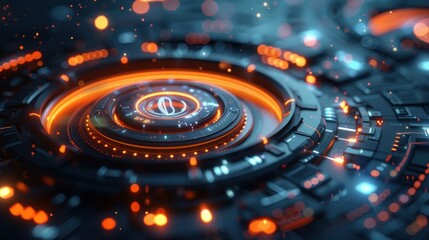 Poster - Futuristic Glowing Circuit Board with Ornate Patterns
