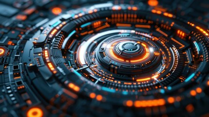 Poster - Futuristic Glowing Circuit Board With Intricate Patterns
