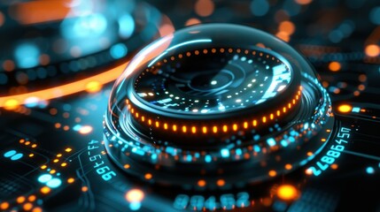 Poster - Futuristic circuit board with glowing orange and blue lights