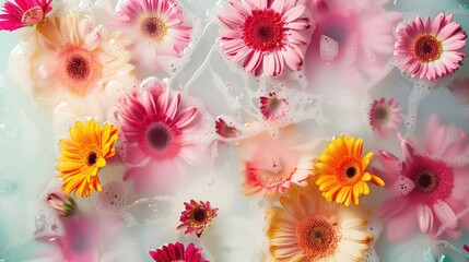 Aufkleber - Pink and yellow flowers fill the bathtub