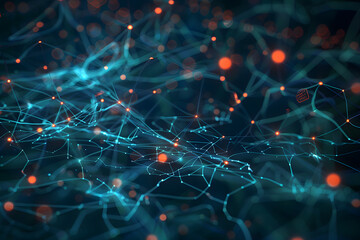 Poster - abstract background in the form of a green network with orange dots