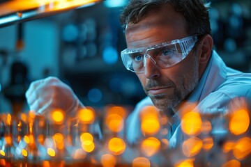 Poster - focused scientist working with lab equipment in a modern laboratory