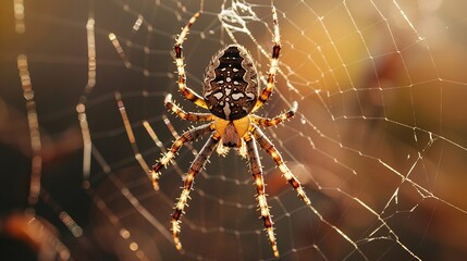 Macro shot of a spider spinning its web. 