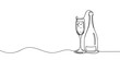 © Vasyl Yurlov - Continuous one line drawing of champagne bottle and glasses. Concept of cheers, toast, holiday in line art style. Illustration on white background
