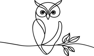 Wall Mural - Online education owl one line graduation concept. E-learning training skill courses. vector illustration