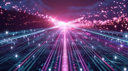 Poster - Abstract Digital Highway with Bright Light and Glowing Lines