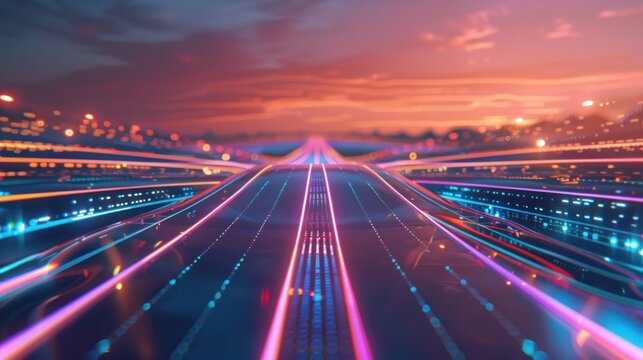 Futuristic Highway with Neon Lights